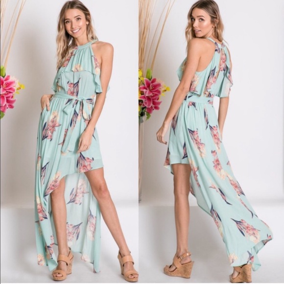 /SINCERELY/ Mint Floral Asymmetric Hem Dress - Picture 3 of 4